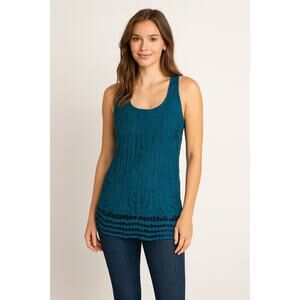 LC Lauren Conrad teal crochet overlay tank top metallic shimmer boho glam M
